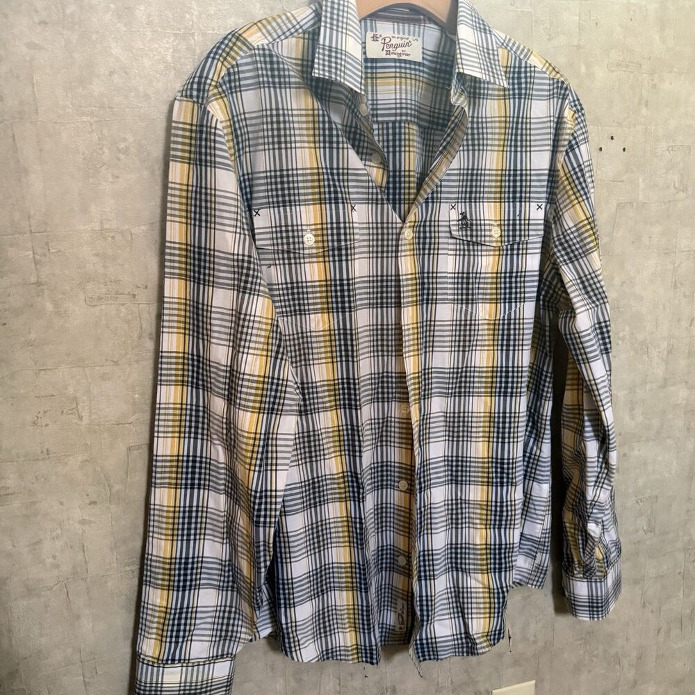 4/$25 an original penguin Button Down Mens Large shirt Blue White regular fit A4